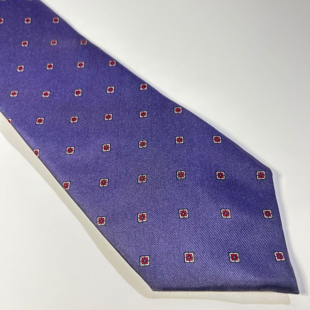 Envoy Mens Silk Tie Purple Red‎ Geometric Micro Pattern Classic Business Formal